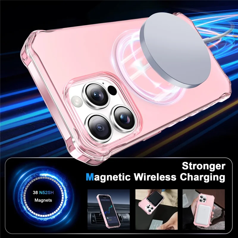 For iPhone 16 Pro Max Case Compatible with MagSafe Small Wavy Edge PC + TPU Phone Cover - Pink