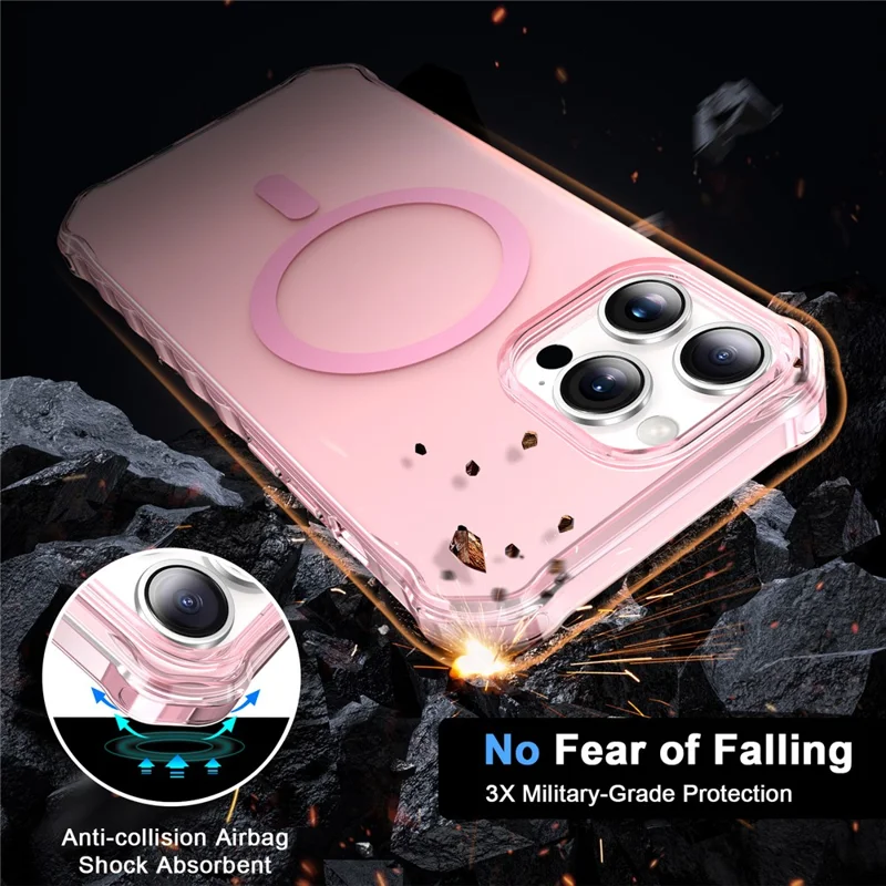 For iPhone 16 Pro Max Case Compatible with MagSafe Small Wavy Edge PC + TPU Phone Cover - Pink