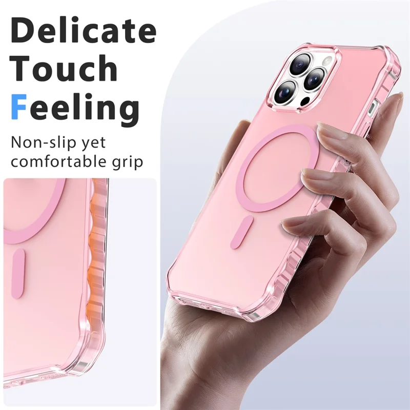 For iPhone 16 Pro Max Case Compatible with MagSafe Small Wavy Edge PC + TPU Phone Cover - Pink