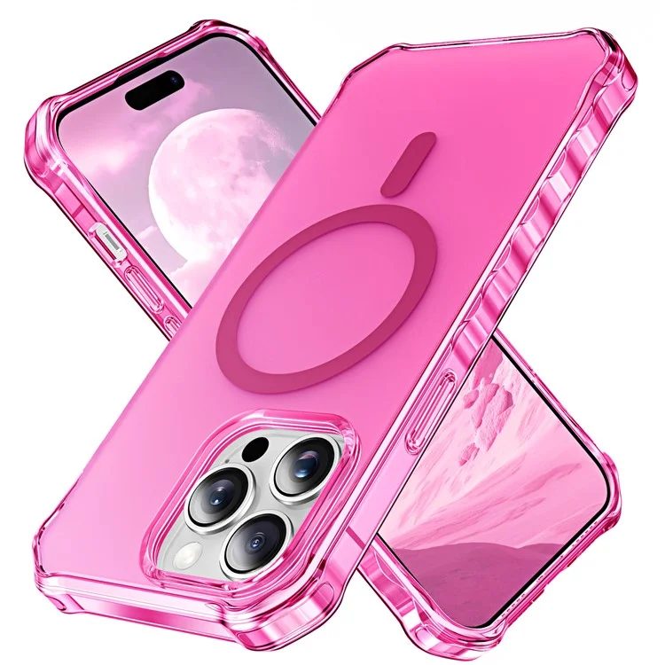 Étui pour iPhone 15 Pro compatible avec MagSafe, bord ondulé petit en PC + TPU - Rose