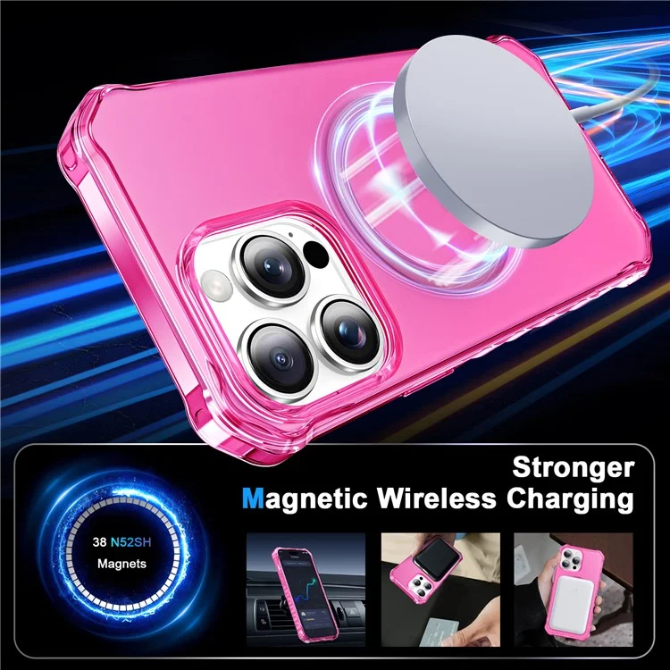 Étui pour iPhone 15 Pro compatible avec MagSafe, bord ondulé petit en PC + TPU - Rose