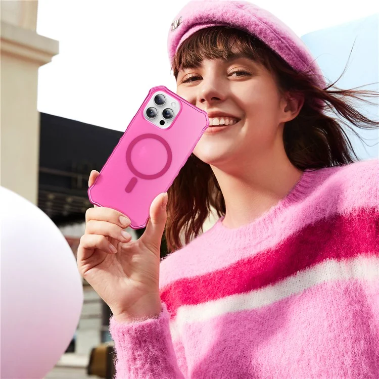 Étui pour iPhone 15 Pro compatible avec MagSafe, bord ondulé petit en PC + TPU - Rose