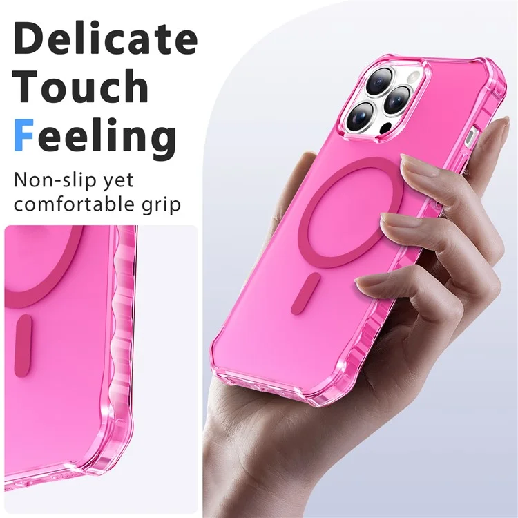 Étui pour iPhone 15 Pro compatible avec MagSafe, bord ondulé petit en PC + TPU - Rose