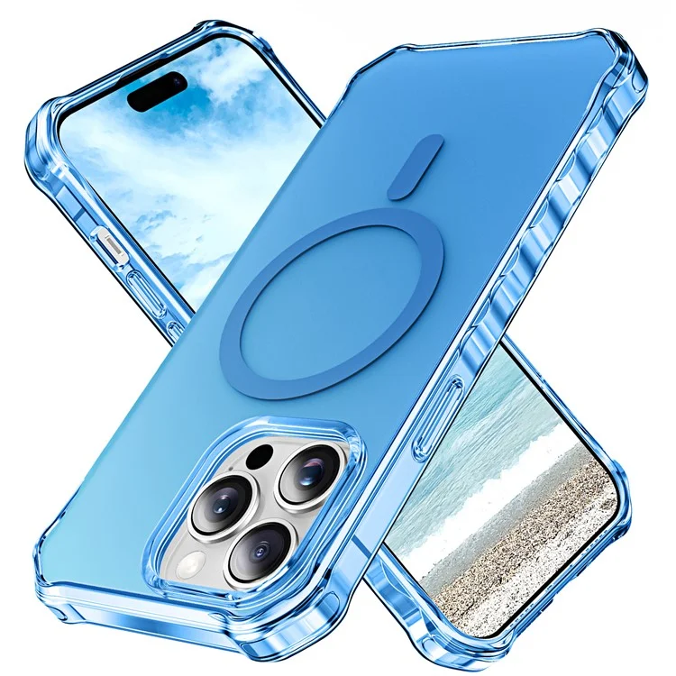 Coque pour iPhone 15 Pro Max compatible avec MagSafe, bord ondulé petit en PC + TPU - Bleu