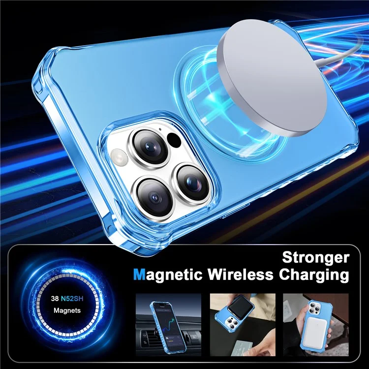 Coque pour iPhone 15 Pro Max compatible avec MagSafe, bord ondulé petit en PC + TPU - Bleu