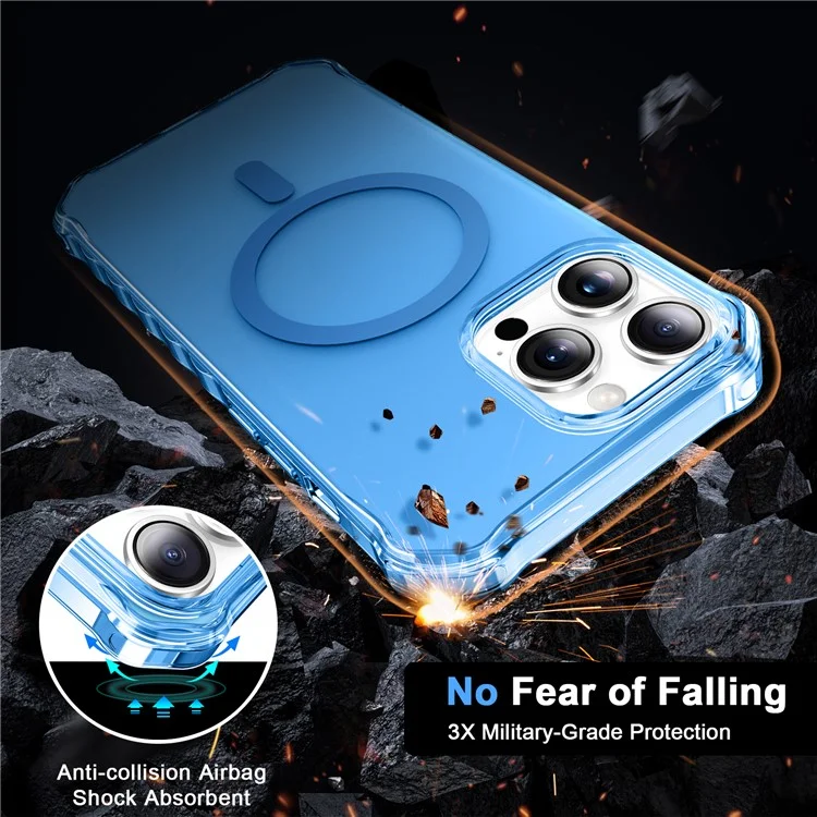 Coque pour iPhone 15 Pro Max compatible avec MagSafe, bord ondulé petit en PC + TPU - Bleu