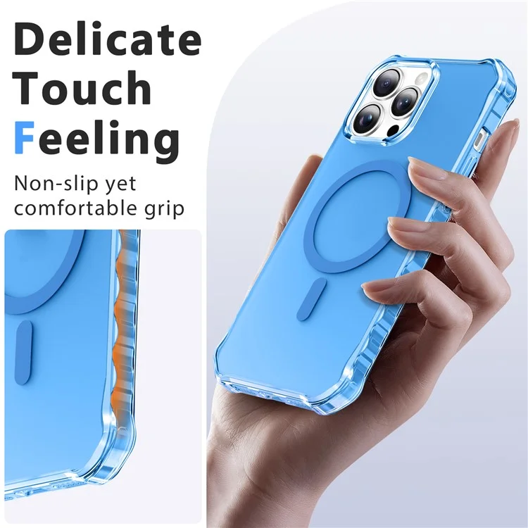 Coque pour iPhone 15 Pro Max compatible avec MagSafe, bord ondulé petit en PC + TPU - Bleu