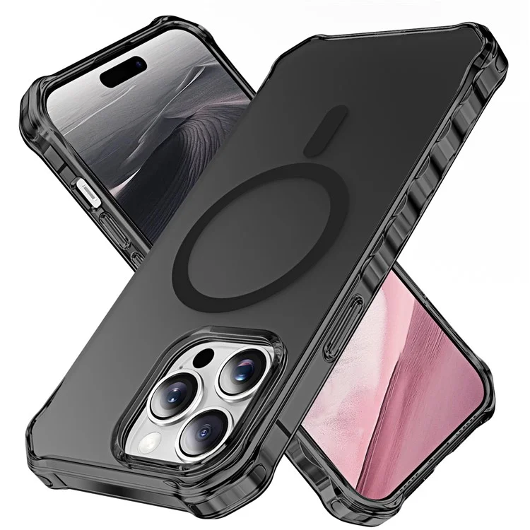 Coque pour iPhone 14 Pro compatible avec MagSafe, avec bord ondulé en PC + TPU - Noir