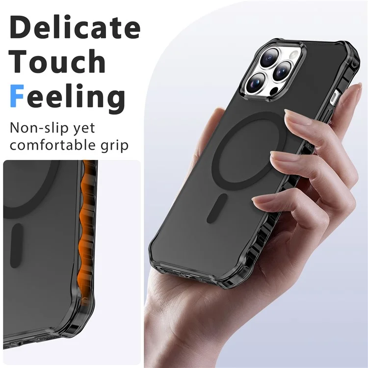 Coque pour iPhone 14 Pro compatible avec MagSafe, avec bord ondulé en PC + TPU - Noir
