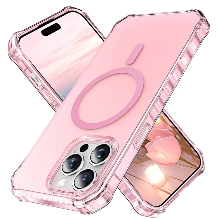 Coque pour iPhone 14 Pro Max compatible avec MagSafe, bords ondulés en PC + TPU - Rose