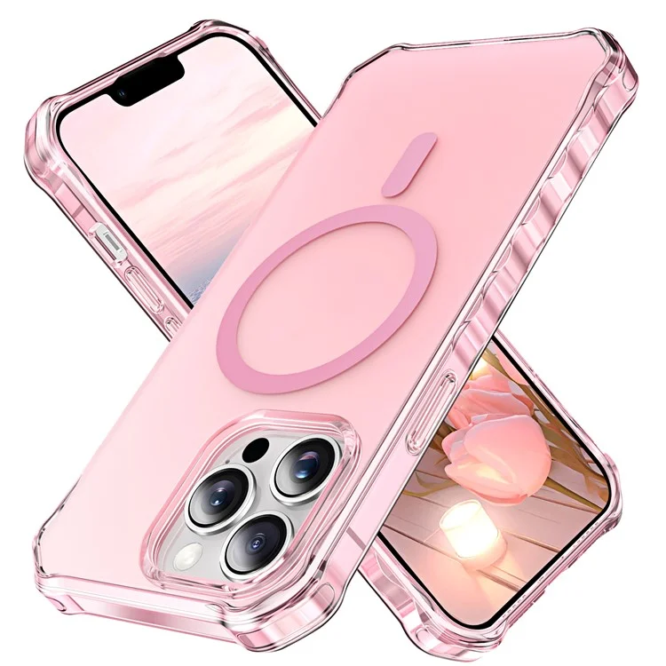 Coque pour iPhone 13 Pro compatible avec MagSafe, avec bord ondulé en PC + TPU - Rose