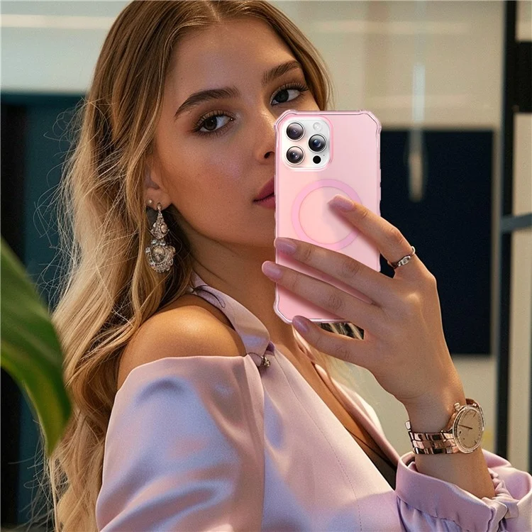 Coque pour iPhone 13 Pro compatible avec MagSafe, avec bord ondulé en PC + TPU - Rose