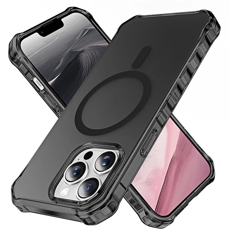 Coque compatible avec iPhone 13 Pro Max avec MagSafe, bord ondulé en PC + TPU - Noir