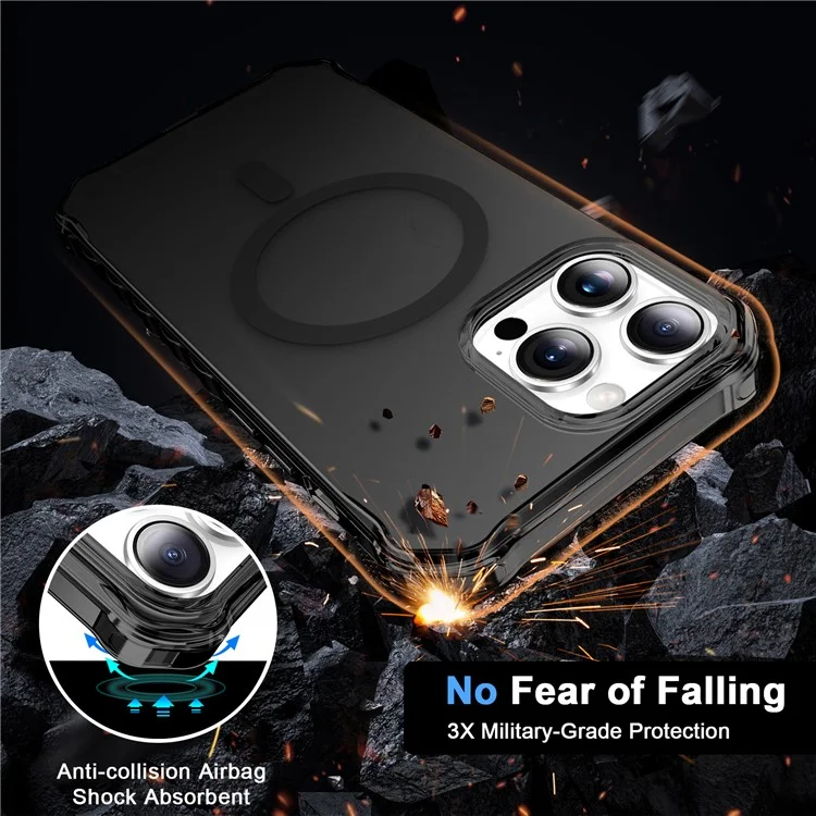 Coque compatible avec iPhone 13 Pro Max avec MagSafe, bord ondulé en PC + TPU - Noir