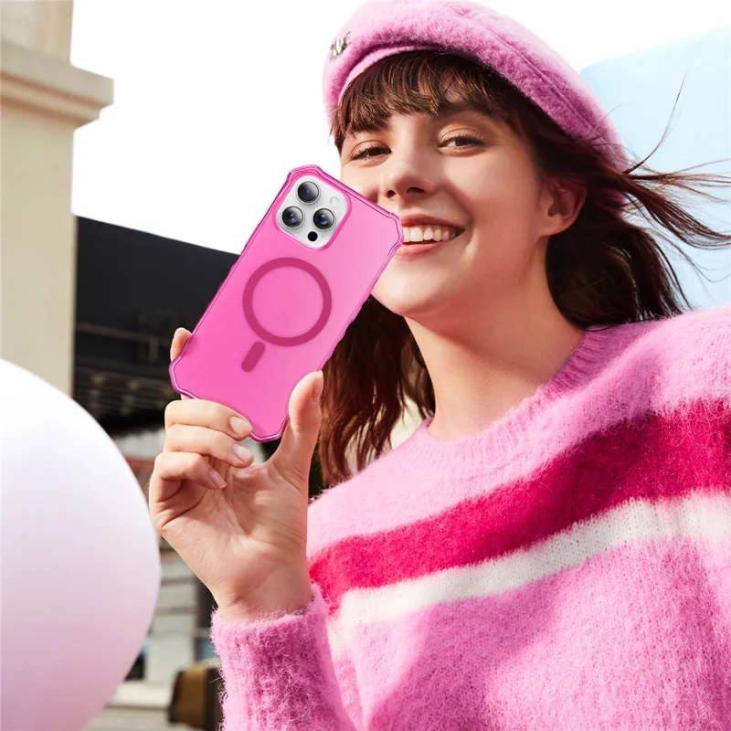 For iPhone 13 Pro Max Case Compatible with MagSafe Small Wavy Edge PC + TPU Phone Cover - Rose