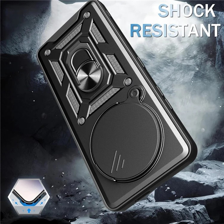 Funda para Realme 13+ 5G con tapa deslizante de cámara PC + TPU, soporte para teléfono - Negro