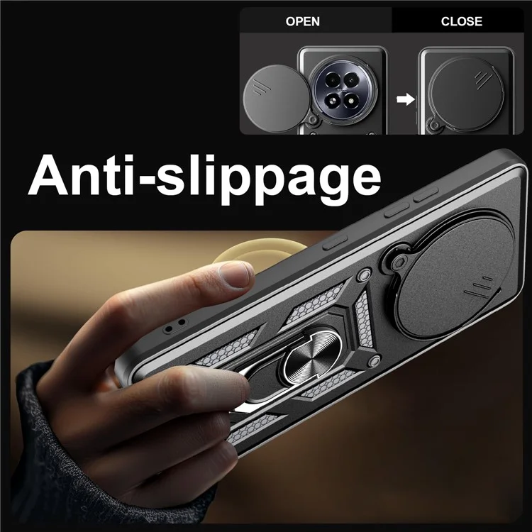 Funda para Realme 13+ 5G con tapa deslizante de cámara PC + TPU, soporte para teléfono - Negro