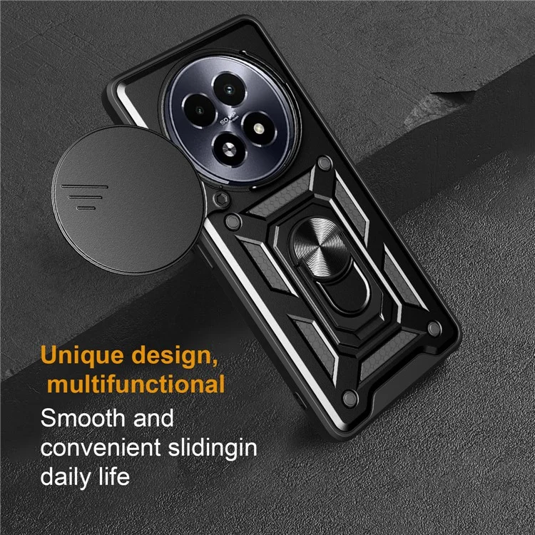 Funda para Realme 13+ 5G con tapa deslizante de cámara PC + TPU, soporte para teléfono - Negro