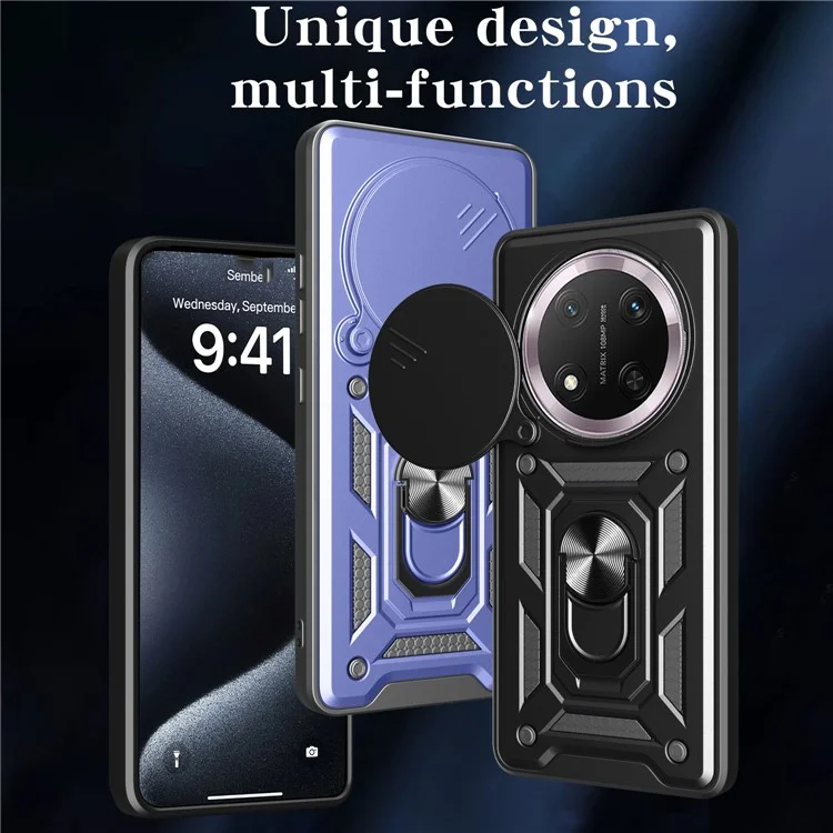 For Honor X60 Pro 5G / X9c 5G Hülle mit Kameraschuber PC + TPU Ständer Handyhülle - Schwarz