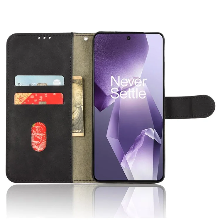 Custodia in pelle per OnePlus 13R 5G / Ace 5 5G / Ace 5 Pro 5G, sensazione di pelle, anti caduta, portafoglio, custodia flip per telefono - Nero