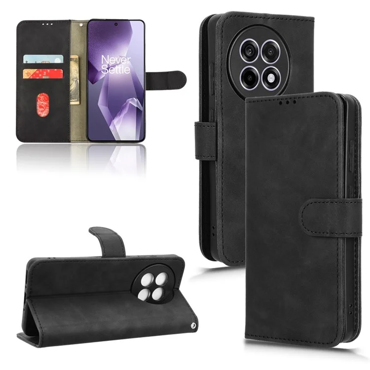 Custodia in pelle per OnePlus 13R 5G / Ace 5 5G / Ace 5 Pro 5G, sensazione di pelle, anti caduta, portafoglio, custodia flip per telefono - Nero