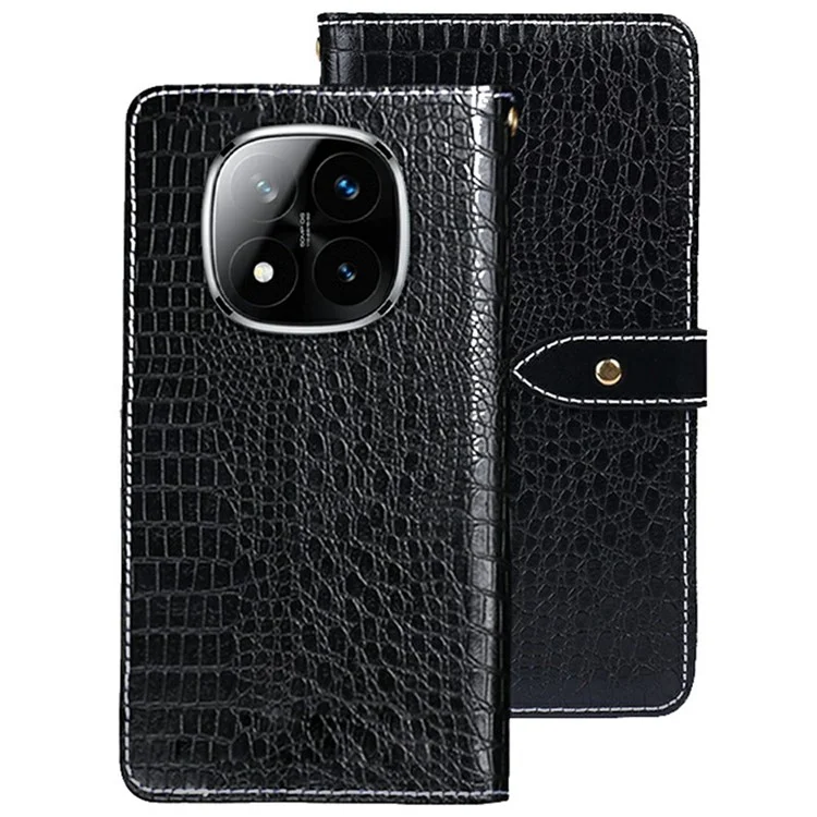 IDEWEI For Xiaomi Redmi Note 14 Pro 5G / Poco X7 5G Case Crocodile Texture PU Leather Flip Phone Cover - Black