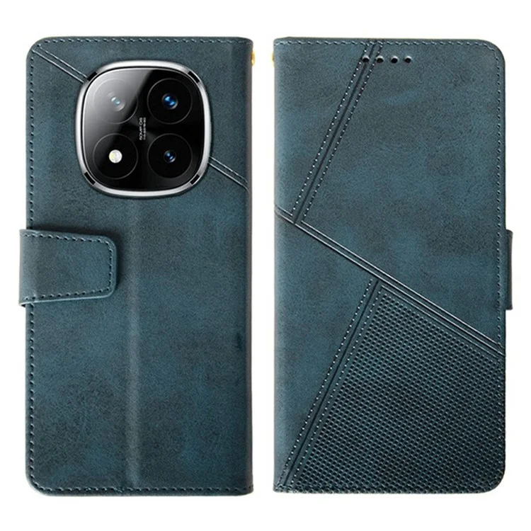 Custodia in pelle per Xiaomi Redmi Note 14 Pro 5G, cover a portafoglio con supporto, texture in vitello - Blu