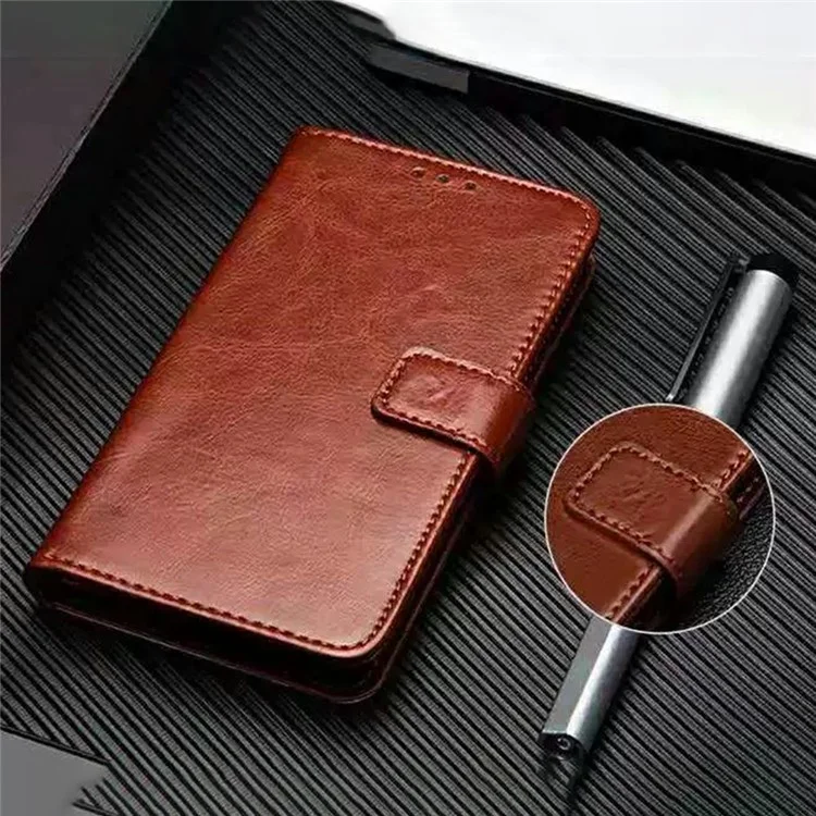 IDEWEI Per Xiaomi Redmi Note 14 Pro+ 5G Stand Case Crazy Horse Texture Leather Phone Cover - Marrone