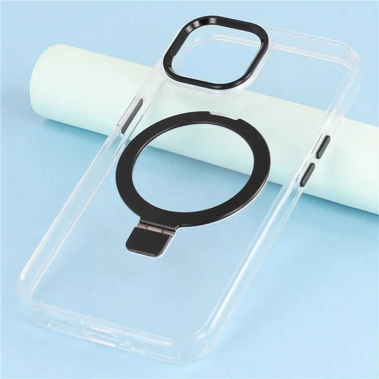 Capa para iPhone 14 compatível com MagSafe, com suporte, TPU + PC, capa de telefone transparente - Preta