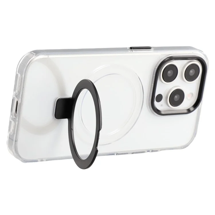 Capa para iPhone 15 Pro Max compatível com MagSafe, com suporte, TPU + PC, capa de telefone transparente - Preta
