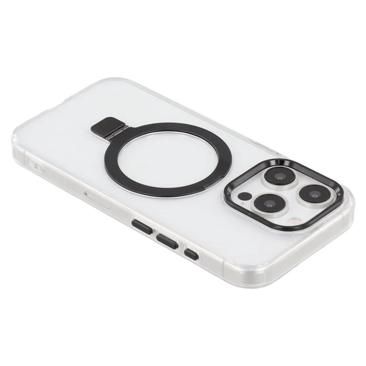 Capa para iPhone 15 Pro Max compatível com MagSafe, com suporte, TPU + PC, capa de telefone transparente - Preta
