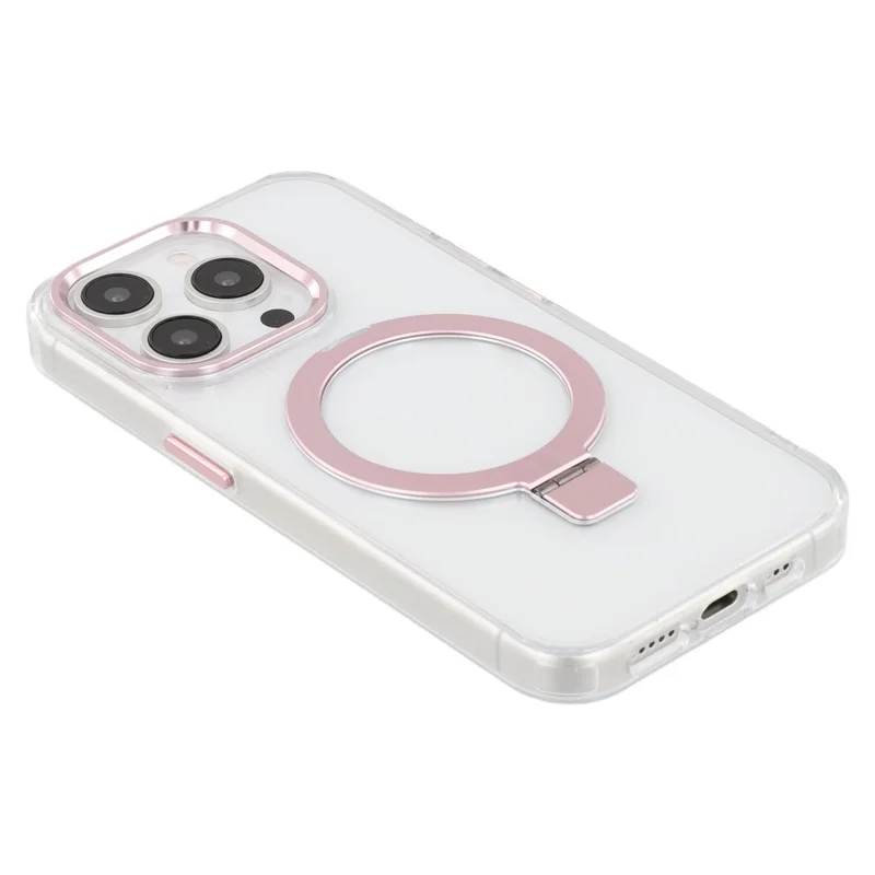 For iPhone 15 Pro Max Case Compatible with MagSafe Kickstand TPU + PC Clear Phone Cover - Rose Gold