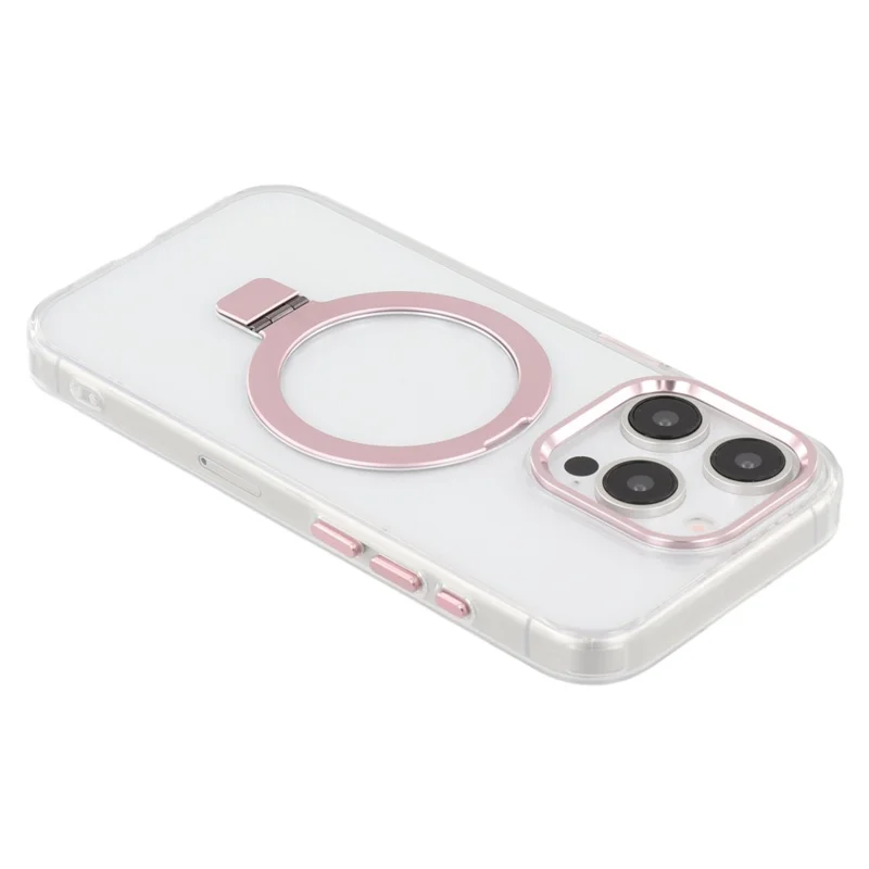 For iPhone 15 Pro Max Case Compatible with MagSafe Kickstand TPU + PC Clear Phone Cover - Rose Gold