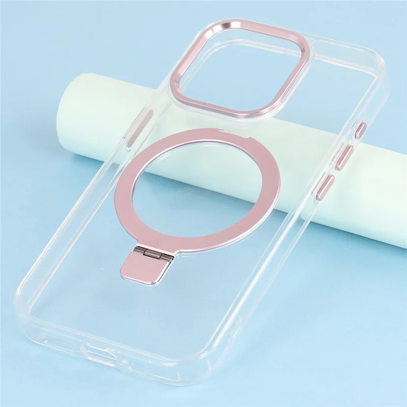For iPhone 15 Pro Max Case Compatible with MagSafe Kickstand TPU + PC Clear Phone Cover - Rose Gold