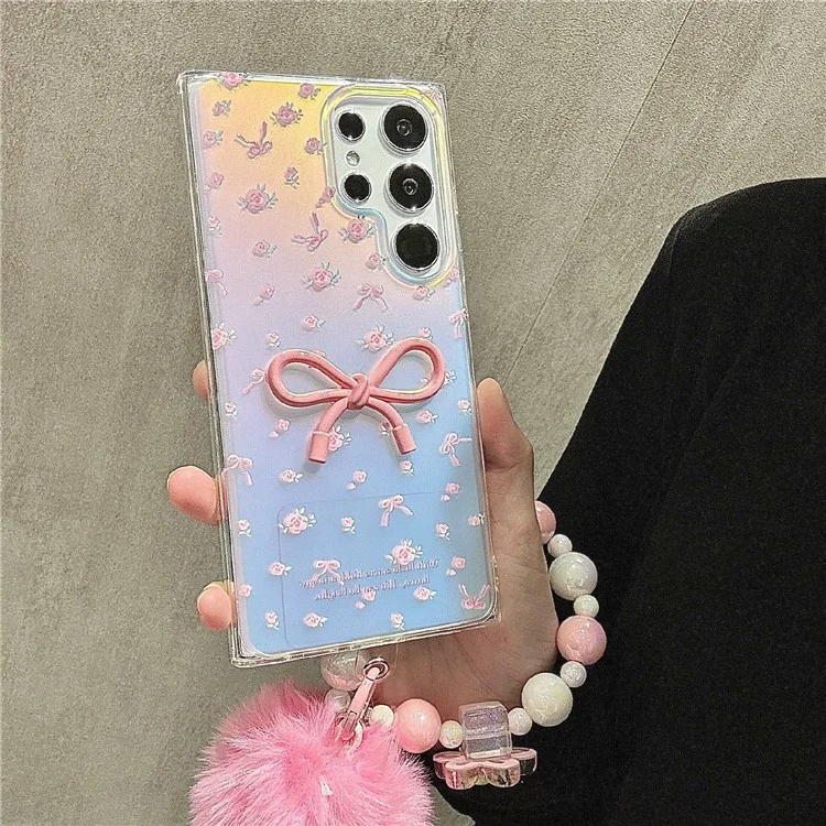 Funda para Samsung Galaxy S25 Ultra Diseño de flores IMD TPU Cubierta de teléfono con cadena