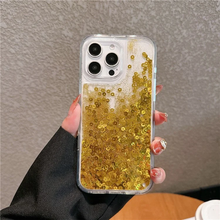 For iPhone 16 Pro Max Case Glitter Quicksand Flowing TPU + PC Phone Cover