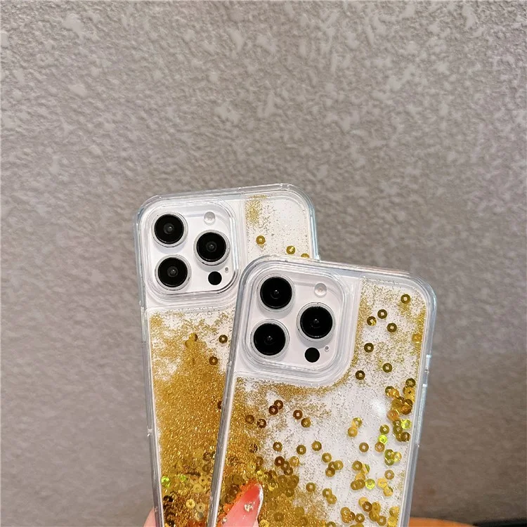 For iPhone 16 Pro Max Case Glitter Quicksand Flowing TPU + PC Phone Cover