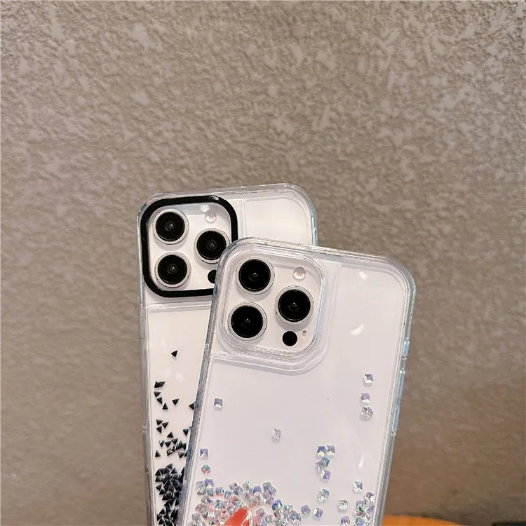 Чехол для iPhone 16 Pro Max с блестящими стразами, жидкими песками, ТПУ + ПК, защитный чехол - серебристый