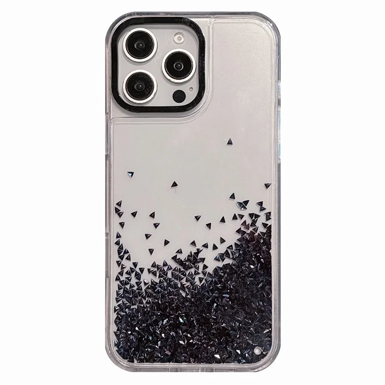 Для iPhone 15 Pro Чехол Bling Rhinestone Quicksand TPU + PC Защитная крышка - Черный