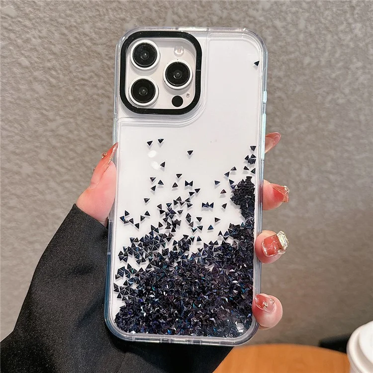 Для iPhone 15 Pro Чехол Bling Rhinestone Quicksand TPU + PC Защитная крышка - Черный