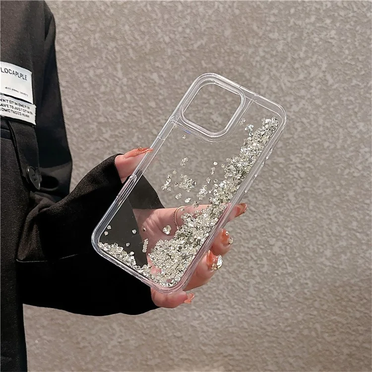 Для iPhone 15 Pro Чехол Bling Rhinestone Quicksand TPU + PC Защитная крышка - Черный