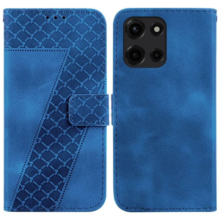 Funda de pie para Motorola Moto G 5G (2025) con patrón en forma de 7 y diseño de cuero - Azul oscuro