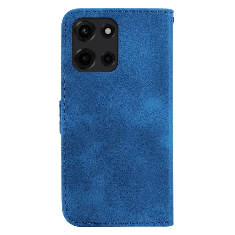 Funda de pie para Motorola Moto G 5G (2025) con patrón en forma de 7 y diseño de cuero - Azul oscuro