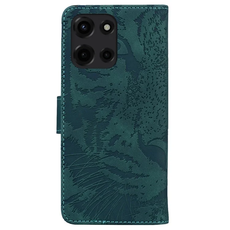 Für Motorola Moto G 5G (2025) Hülle Tiger Prägung Leder Brieftasche Handyhülle - Grün