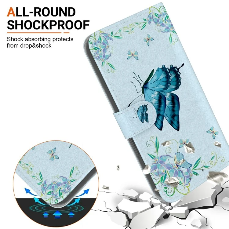 Funda tipo cartera para Motorola Moto G 5G (2025), de piel, antiimpactos, con estampado de flores de mariposa azules.