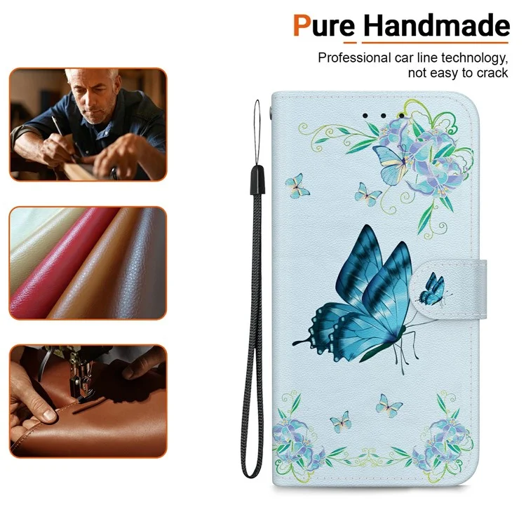 Funda tipo cartera para Motorola Moto G 5G (2025), de piel, antiimpactos, con estampado de flores de mariposa azules.