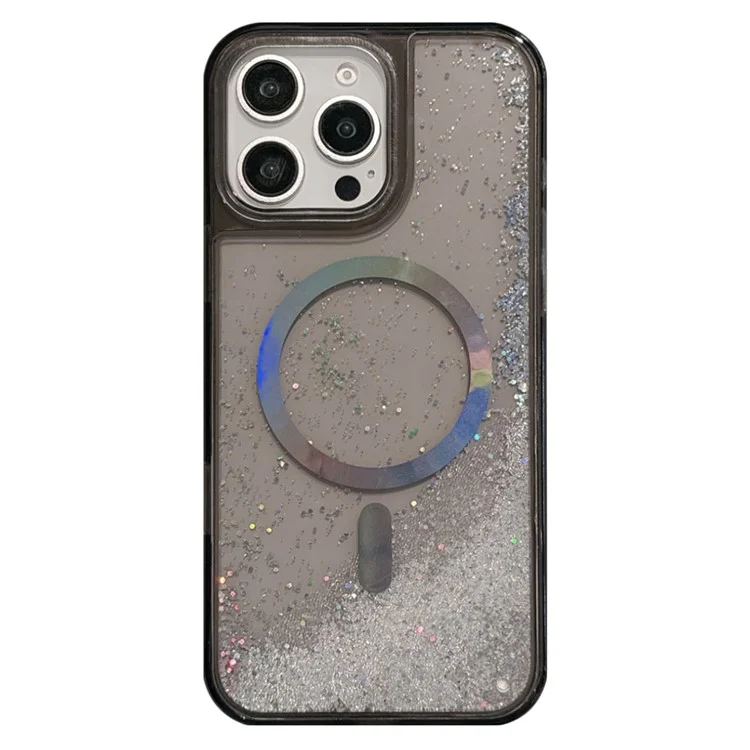Чехол для iPhone 15 Pro совместимый с MagSafe, с электрохромным покрытием и песочной текстурой из ПК + ТПУ - черный