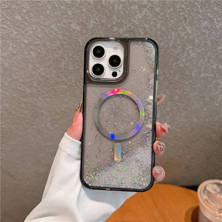 Чехол для iPhone 15 Pro совместимый с MagSafe, с электрохромным покрытием и песочной текстурой из ПК + ТПУ - черный
