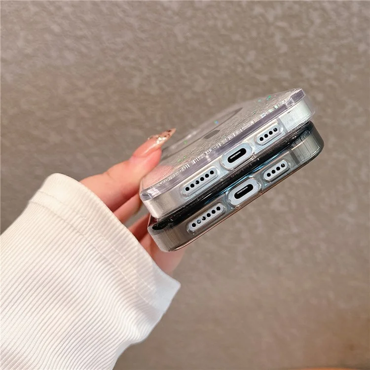 Чехол для iPhone 15 Pro Max совместимый с MagSafe, электропокрытый, с жидким песком, ПК + ТПУ - черный