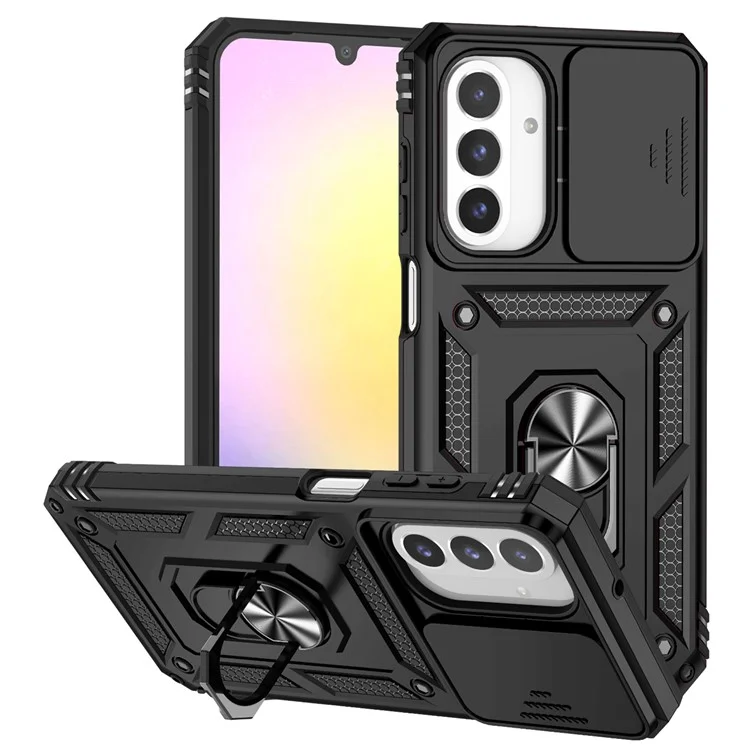 Funda para Samsung Galaxy A26 5G de PC + TPU con protección de lente y soporte - Negro